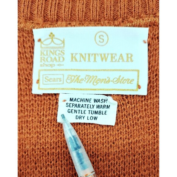 Vintage Sears Kings Road Knitwear Argyle Sweater Vest Orange Men Small 1970s Tan - Picture 3 of 5